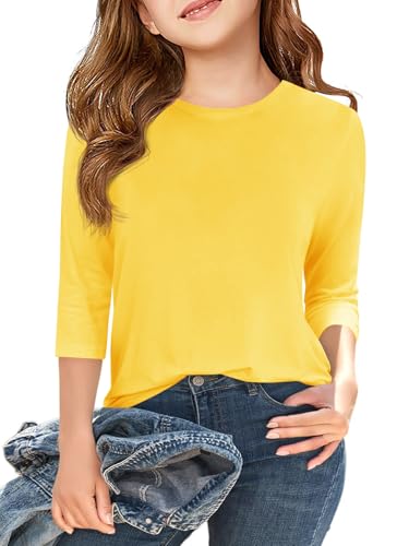 Image of Haloumoning Girls Casual 3 /4 Sleeve T Shirts Kids Crewneck Tops Fashion Tees 5-14 Years