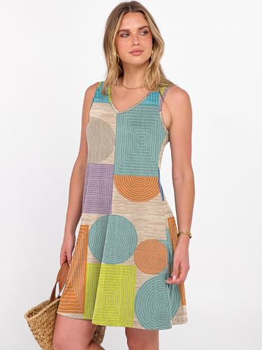 Image of ANRABESS Summer Dress for Women，V Neck Sleeveless Sundress，Loose Fit，Soft Travel Vacation Outfits，Cute Beach Cover Up Clothes