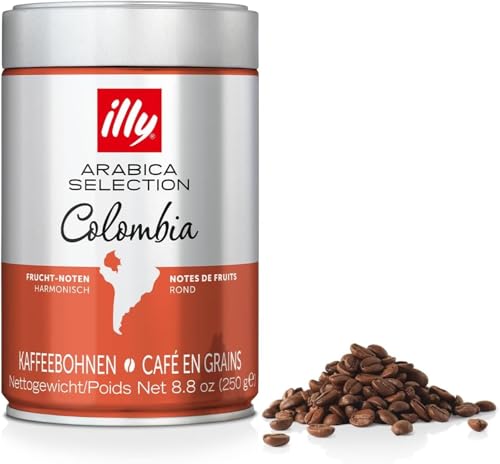 illy, Café en Grano Arabica Selection Colombia, 100% Arábica con Notas Afrutadas de Cítricos y Frutos Rojos, Sabor con una Acidez Suave, 1 lata de 250g
