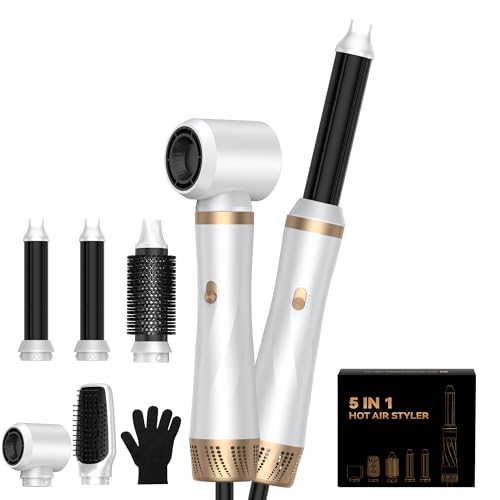 UMIGA Spazzola Soffiante Professionale 5 in 1, Airstyler 1000W per Capelli, Asciugatura Rapida con 3 Livelli Calore, Creare Ricci, Volume e Liscio Senza Danneggiare, Set Completo con Accessori