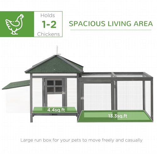 Image of PawHut 77 inch Wooden Chicken Coop with Nesting Box, Cute Outdoor Hen House with Removable Tray, Ramp Run, for Garden Backyard, Gray