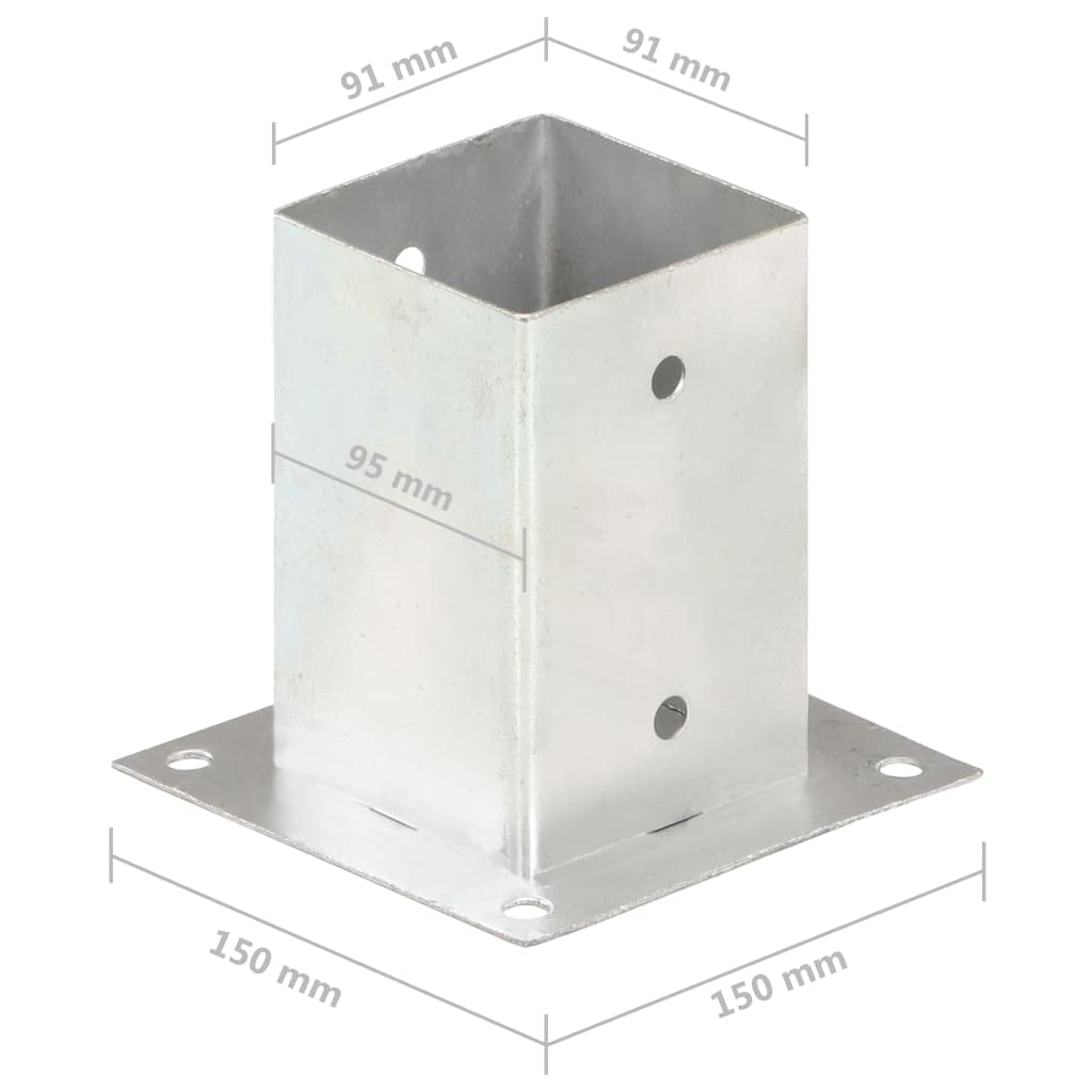 Anclaje de postes de metal galvanizado de 91 mm, 4 unidades, zapatos de apoyo para postes de valla y tubos cuadrados, fijación para valla de jardín, valla de malla de alambre y base de valla