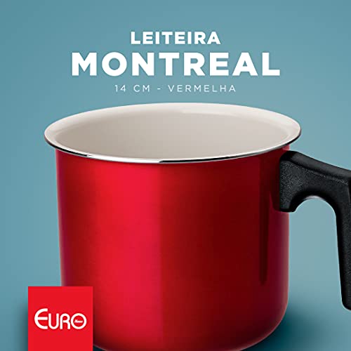 Leiteira Montreal 14 cm 1.7 litros de Alumínio com Revestimento Antiaderente Cerâmico, Vermelha, AIM