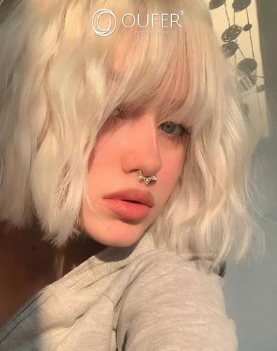 OUFER Gold Daith Piercing Jewelry, 9K Solid Gold Daith Hoop Earring, 16G Clear CZ Design Daith Earrings, Helix Cartilage Septum Piercing Jewelry2