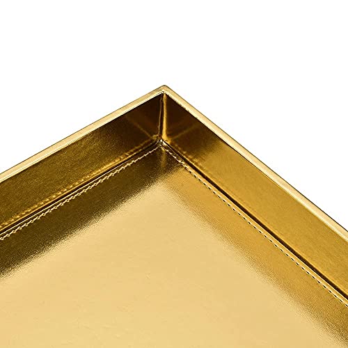 Leather Vanity Tray Gold Perfume Tray for Dresser Decorative Catchall Valet Tray Cosmetics Makeup Tray for Bedroom Dresser Bathroom Vanity (Gold) - Thumbnail 5