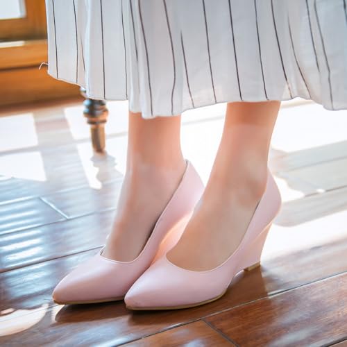 Womens Office Wedge Heel Pointed Closed Toe Court Shoes4