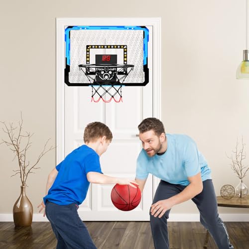 ZWOOS Basketballkorb Indoor Set für Kinder, Mini Basketballkorb Mit 4 Ball, 39x28cm, Pumpe & Befestigungszubehör, Basketball Indoor mit Sound-Effekte und Beleuchtung