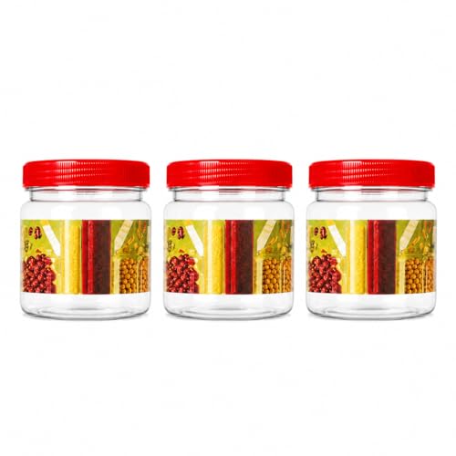 ANGIX 3 x 500ml Plastic Storage Jars with Screw Lids Airtight Food Storage Containers for Kitchen Spices Herbs Sweets & More with Clear Canister Pots