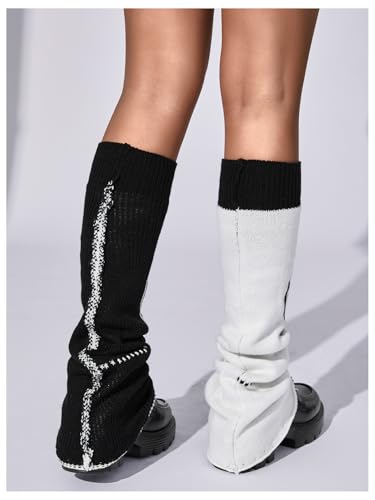 Image of RoseSeek Women's 1 Pair Y2K Bow Front Lace Trim Leg Warmers Ribbed Knit Over Knee Pile Leg Warmers Long Socks