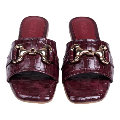 Womens-Flat-Slide-Sandals-Square-Open-Toe-Slides-With-Metal-Chain-Fashionable-Slides-With-Soft-Leather-Bow-Knot-Slippers-for-Summer-Comfort-Walking-With-Classic-Shoes