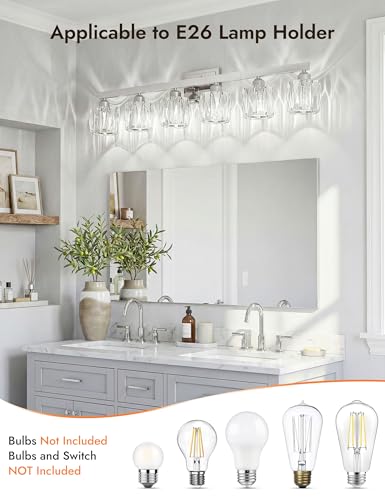 Image of VOLISUN Crystal Vanity Lights for Bathroom, 6 Light Bathroom Vanity Light, Modern Stainless Steel Bathrooms Lights Over Mirror, Chrome Bathrooms Lights Fixtures-UL Certificated(Exclude Bulb)