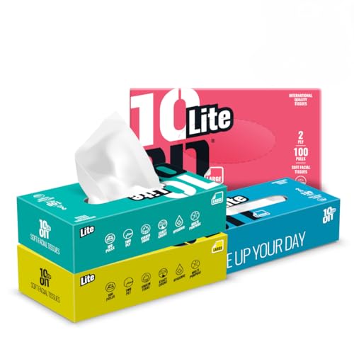 Image of 10on Lite 2 Ply Soft Facial Tissue Paper,Large Size Napkins, Pack of 4 (100 Pulls x 4 Box = 400 Pulls), Box Color May Vary