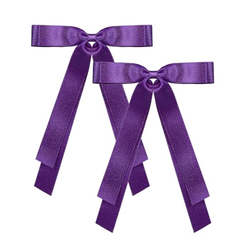 5.5" Purple Silky Satin Tassel Ribbon Hair Bows Hair Clip with Long Tail for Women Girls Thick Hair, Her Birthday Wedding Mardi Gras Costume Fall outfit Dress up Party Decor Accessory