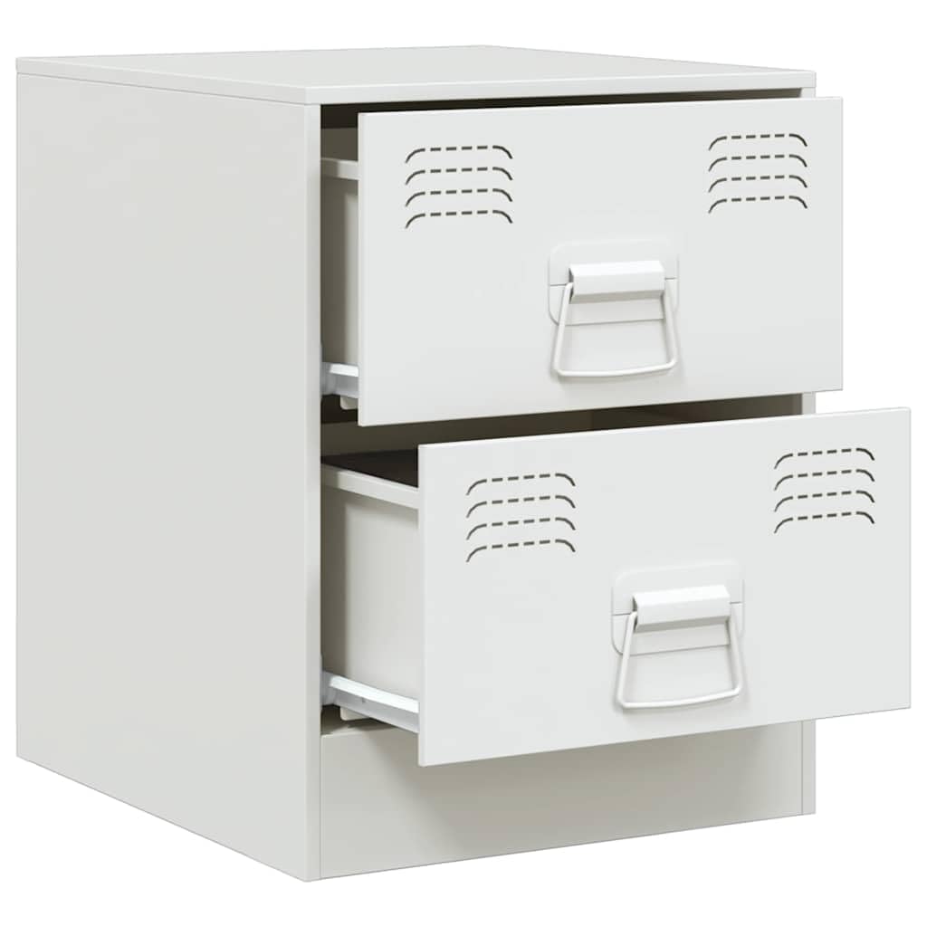 Acero laminado en frío diseño elegante almacenaje práctico Blanco 34 5 x 39 | Mesita de noche acero blanco 34,5x39x44 cm con dos cajones, moderna y resistente, organizador para dormitorio y salón