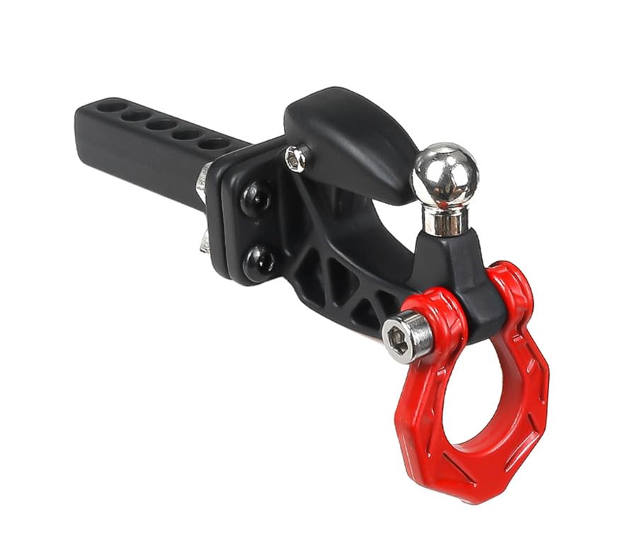 Metal Adjustable RC Trailer Hitch Tow Hook for 1/8 1/10 TRX4 SCX10 KM Tank Crawler Truck Upgrade Part Accessories(Red)