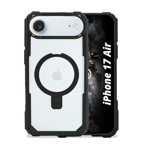 Image of AIBEX Transparent Back Cover Compatible for iPhone 17 Air| Mag-Saf Magnetic Ring Kickstand | Shockproof Dual Layer Military Grade Drop Protection Armor Case| Wireless Charging Support - Black