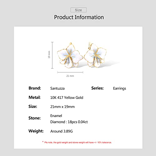 Santuzza 10K Yellow Solid Gold Lily Earrings Enamel White Flower Genuine Diamond Dangle Earrings For Women #TOP3