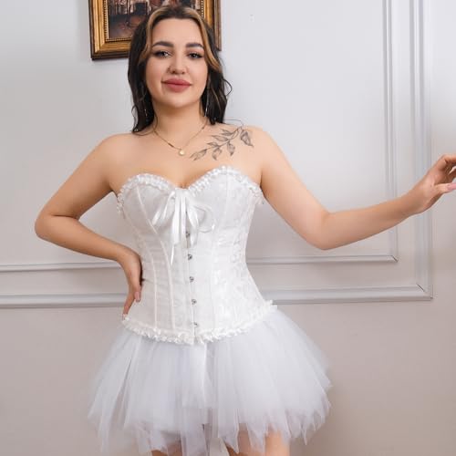 frawirshau Women's Lace Up Boned Overbust Corset Bustier Lingerie Bodyshaper Top4