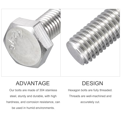 Image of METALLIXITY Hex Bolts (M10-1.5x25mm) 10Pcs, 304 Stainless Steel Coarse Fully Threaded Hex Head Screw Bolt Machine Screws - for Furniture Repair, Silver