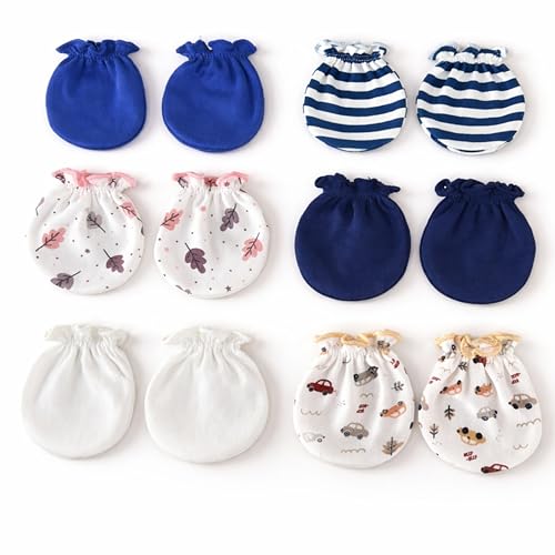 Image of Baby Eli Cotton Newborn Mittens (Picot Wrist) Set of 6 for Baby Boys & Girls 0-6 Months | Soft and Cozy Unisex Infant Gloves | Assorted Baby Hand Gloves | Adjustable Scratch Protection