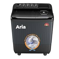 Lloyd Aria 9 kg 5 Star Semi Automatic Top Load Washing Machine |1400 RPM | Detergent Storage Zone | 5 Wash Programs | Swift Dry | Magic Filter, GLWS905ARHVG, Dark Grey with Smoke Grey Lids)
