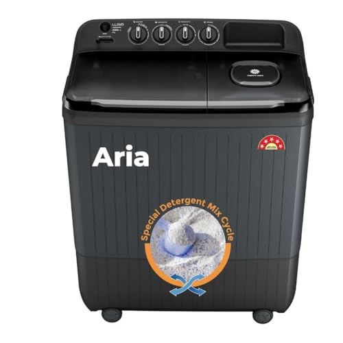 Image of Lloyd Aria 9 kg 5 Star Semi Automatic Top Load Washing Machine |1400 RPM | Detergent Storage Zone | 5 Wash Programs | Swift Dry | Magic Filter, GLWS905ARHVG, Dark Grey with Smoke Grey Lids)