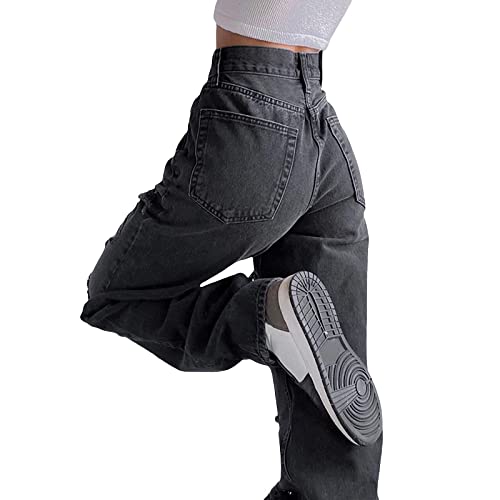 Women High Waisted Baggy Ripped Y2K Jeans Boyfriend Fashion Wide Leg Large Denim Baggy Black Jeans for Girls3