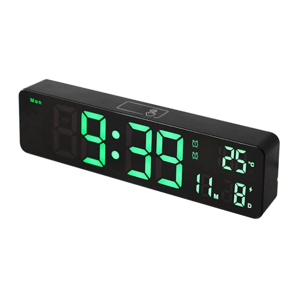 HRWLY Digital Alarm Clock Temperature Date Alarms Voice Control Electronic Table Wall LED Clocks for Living Room(Argento)