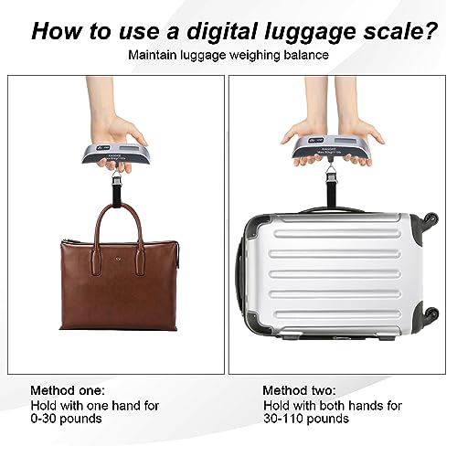 2 Pcs - silver Travel Digital Luggage Scale - Portable Baggage Scale - Suitcase Weight Scale - Ideal for Travel Scale Luggage Weight - 110LB/50KG, Includes Battery - Temperature Display Hanging Scales2