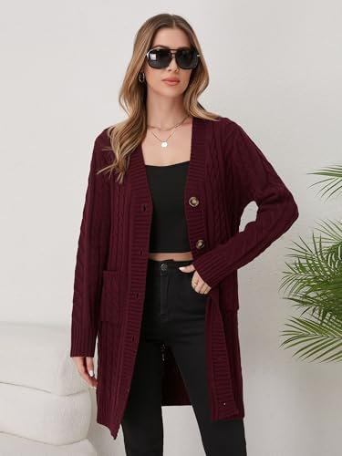 Image of Womens Cardigan Sweaters Cable Knit Sweater 2026 Fall Winter Chunky Open Front Button Down Coats with Pockets