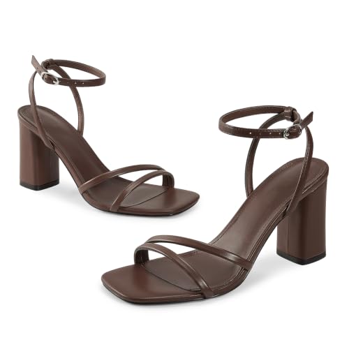 Image of wetkiss Womens Sandals Chunky Strappy Heels Square Open Toe Ankle Buckle Comfort Dress Party Shoes