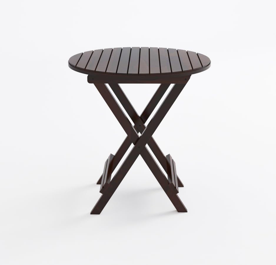 Image of Solid Wood Patio Coffee Table for Living Room | Round Folding Tea Table for Home, Patio & Outdoor | Portable End Table for Picnic, Balcony & Garden (Walnut Finish)