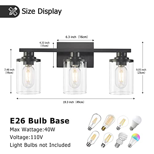 Stambord 3 Light Black Bathroom Vanity Light, Modern Bathroom Light Fixtures With Clear Glass Shade, Vanity Lights For Bathroom Above Mirror Sconces Wall Lighting For Bathroom, Vanity Table #TOP2