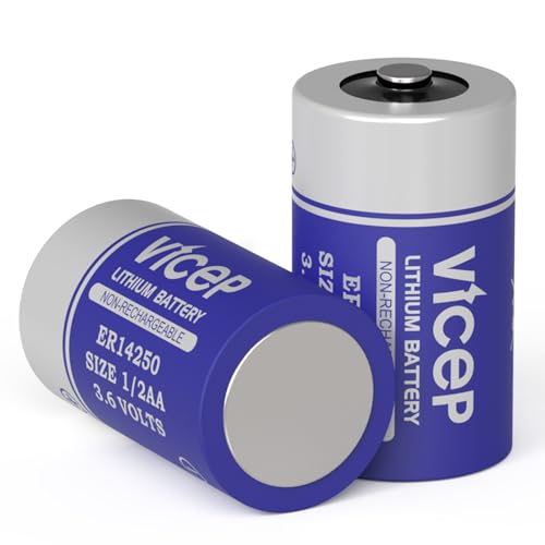 ViCep 2�� ER14250 3.6V 1/2AA ���`�E���d�r �����`�I�j�����`�E���d�r 1200mAh XL-050F LS14250 �Ή� �z�[���Z�L�����e�B�V�X�e���A���샂�j�^�[�A���[�^�[�ǂݎ��V�X�e�� �[�d�s��