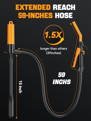 E1 Kraftstoffpumpe, Benzinpumpe Handpumpe Batteriebetrieben Dieselpumpe, 2,6 GMP, Tragbare Saugpumpe mit Kontrolliertem Durchfluss und Auslaufsicherem 59-Zoll-Schlauch für Benzin, Diesel und Wasser