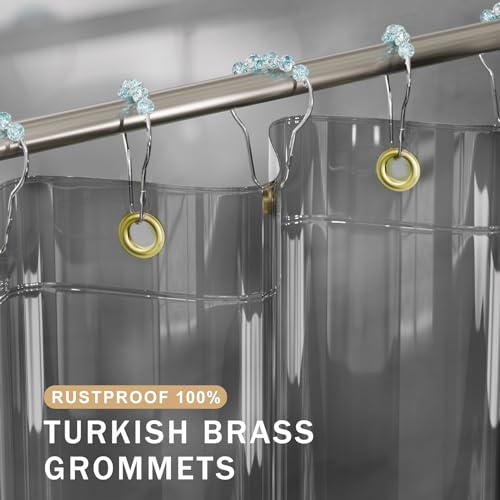 Image of AmazerBath Shower Curtain Liner, 100% EVA Luxury Soft Clear Grey Heavy Duty Shower Curtain and Liner 2-in-1, 72x72 Plastic Weighted Bathroom Shower Curtain, 12 Rustproof Grommets & Heavyweight Stones