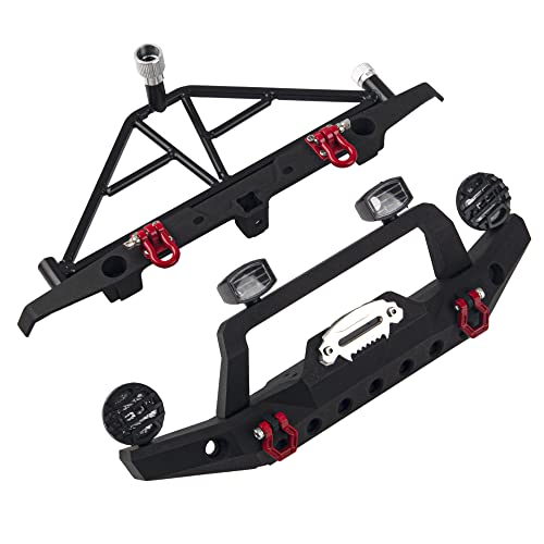Vgoohobby Aluminum Front & Rear Bumper With Led Headlights Tow Hook Spare Tire Carrier Compatible With Traxxas Trx4 Trx-4 Axial Scx10 Scx10-Ii 90046 90047 Scx10-Iii Ax10300 1/10 Rc Crawler Car #TOP1