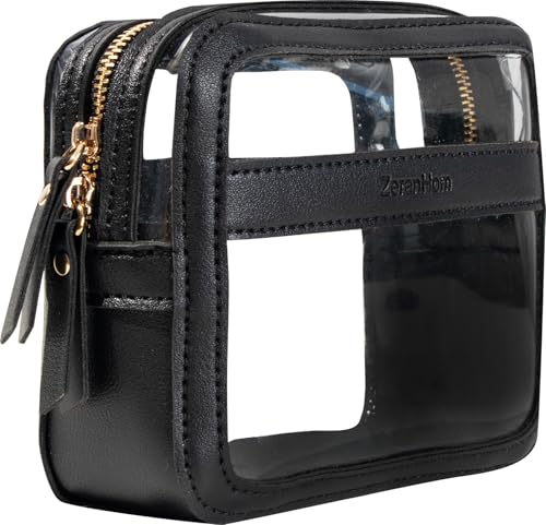 ZeranHom Small Cosmetic Bag, Mini Clear Makeup Bag for Purse, Leather Makeup Pouch with Zippers,Waterproof Cute Travel Toiletry Bag Accessories Organizer, Great Gifts for Women Girls(Black)