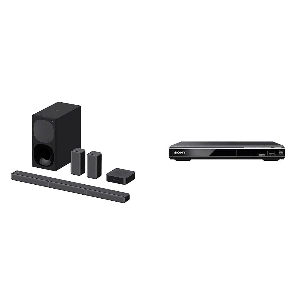 Sony HT-S40R - 5.1.-Kanal-Soundbar (inkl. kabelgebundenem Subwoofer, kabellosen Rear-Lautsprechern, Bluetooth, Surround Sound, Dolby Digital), Breit & DVP-SR760H DVD-Player/CD Player schwarz