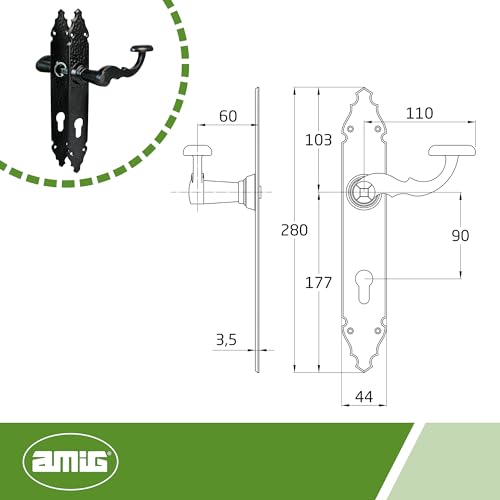 Amig - Set of 2 Door Handles for Passage Doors Mod.100PB90, Black, 90 mm - Image 4