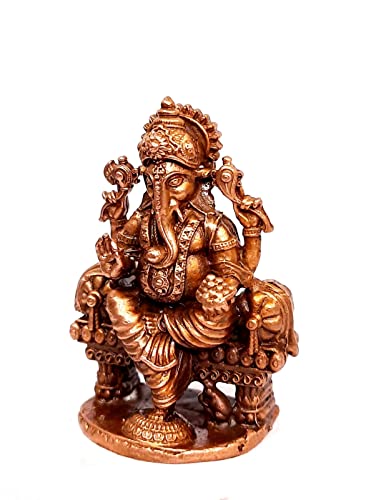 Image of Copper Idols of god Ganeash with Prabhavalli, 2.5 inch,160 Gram, Patina Antique Finish, Pack of 1 Piece