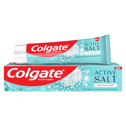 Colgate Active Salt Toothpaste, Daily Germ Protection, Pack Of 100G, Oral Care, Colgate Toothpaste With Salt And Mint, Healthy Gums & Teeth, Toothpaste That Fights Germs & Eliminates Bad Breath