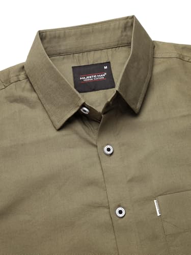 Image of Majestic Man Solid Cotton Casual Shirt - Slim Fit, Full Sleeves, Premium Button Closure