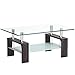 Tangkula Rectangle Glass Coffee Table, 2-Tier Tea Table w/Tempered Glass Tabletop & Stainless Steel Tube, Modern Center Side Table w/Wooden Legs & Lower Shelf, Glass End Table for Living Room