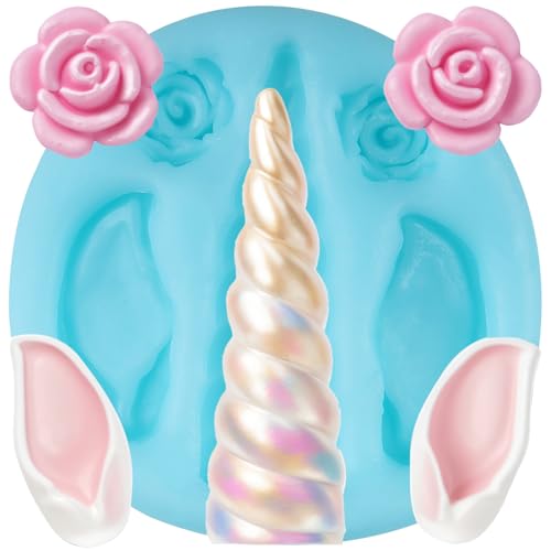 YABONAN Unicorns Fondant Mold Unicorns Horn Ears for Cake Decorating Cupcake Topper Chocolate Candy Gum Paste Polymer Clay