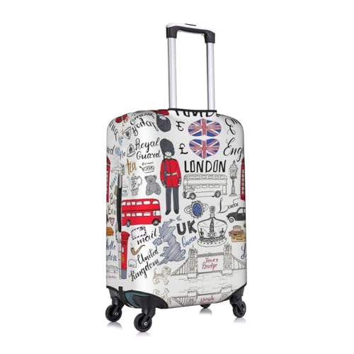I Love London Print Practical Elastic Washable Travel Luggage Cover with Concealed Zipper for Suitcases3