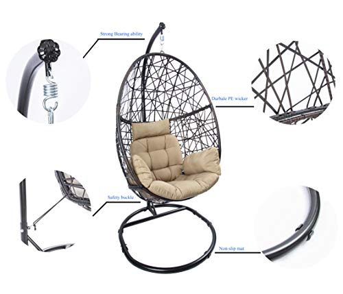 Luckyberry Outdoor Wicker Tear Drop Hanging Egg Chair Color Cushion Beige #TOP4