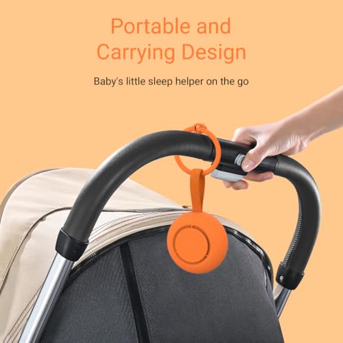 Image of Portable Baby Sound Machine [White Noise for Babies Kids Adults][Timer Function][20 Soothing Sounds] 15 Hours Battery Life, Travel,Registry Gift,Shower,Clips on Baby Stroller.Orange