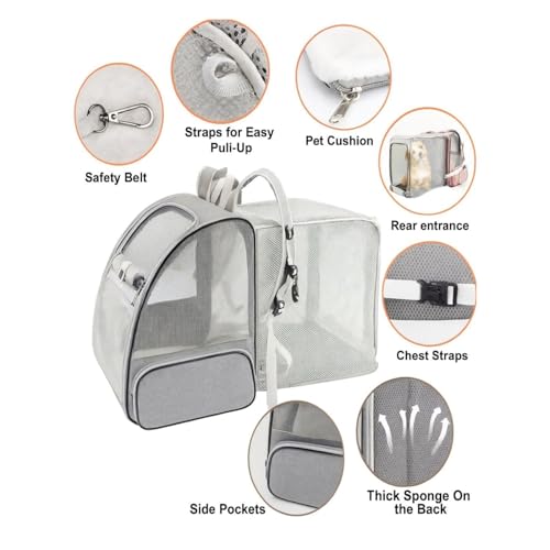 Image of Cat Backpack Carrier Expandable Pet Carrier Backpack for Small Medium Cats Fit Up to 18 Lbs, Foldable Puppy Backpack Carrier for Travel, Hiking (Expendable Grey, 32 inch L x 28 inch W X 43 inch H)