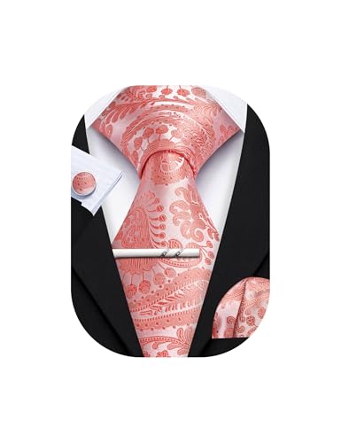 Image of YOHOWA Mens Ties Set Wedding Paisley Neckties with Handkerchief Cufflinks Formal Business